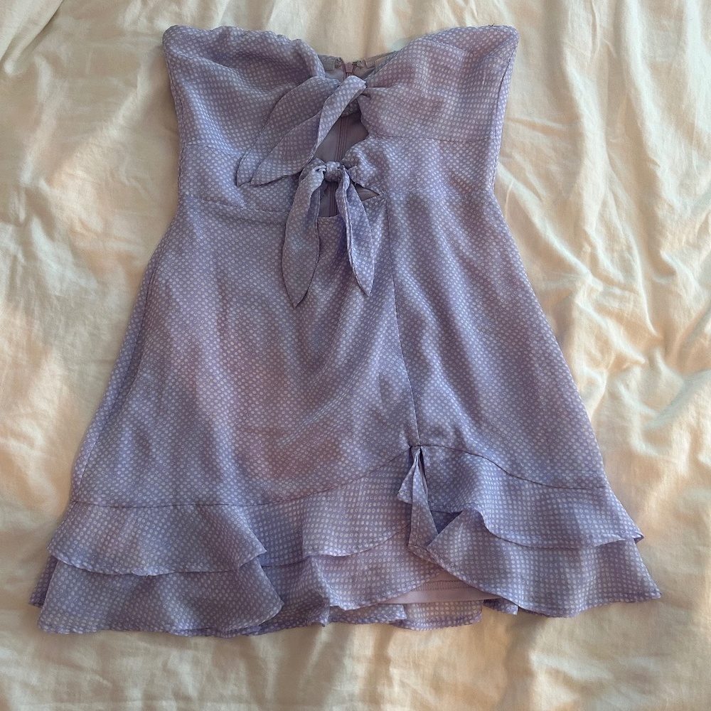 Isabelle’s Cabinet Purple Polka Dot Strapless Mini Dress